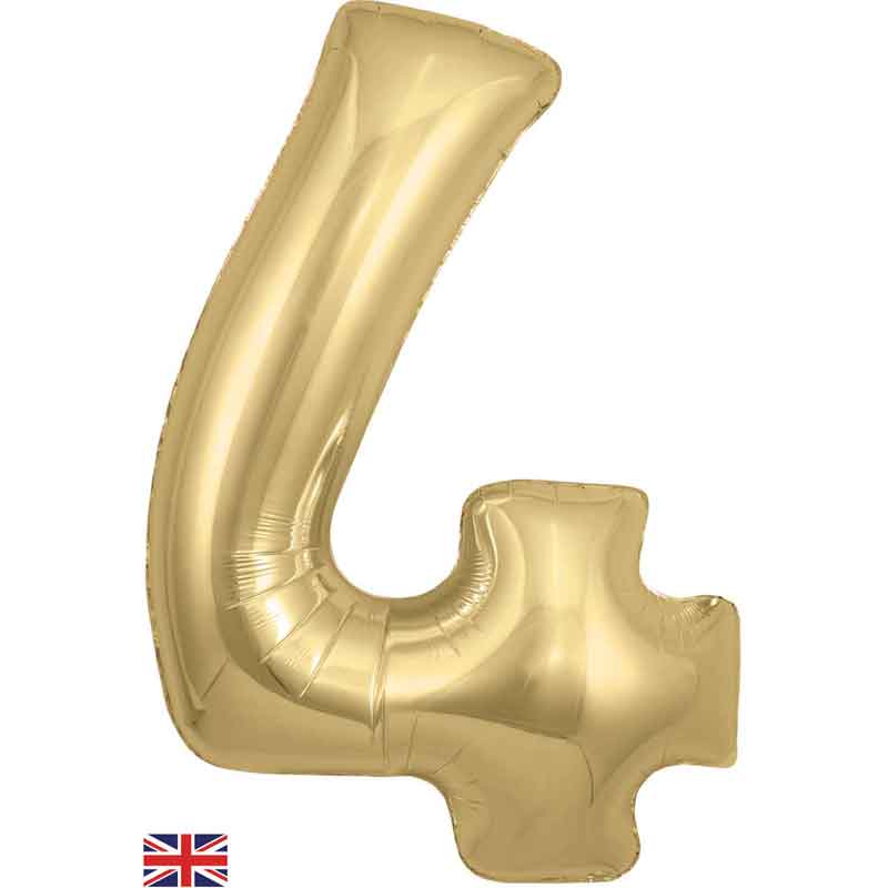 Number 4 Foil Balloon - Gold Silk 34 Inch for Birthdays Foil Balloon Number 4 Foil Balloon - Gold Silk 34 inch
