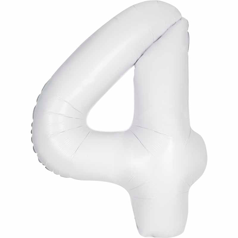 Number 4 Foil Balloon - Matte White 34 Inch for Birthdays Foil Balloon Number 4 Foil Balloon - Matte White 34 inch