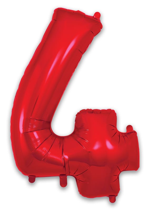 Number 4 Foil Balloon - Red 34 Inch for Birthdays Foil Balloon Number 4 Foil Balloon - Red 34 inch