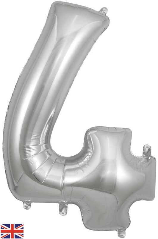 Number 4 Foil Balloon - Silver 34 Inch for Birthdays Foil Balloon Number 4 Foil Balloon - Silver 34 inch