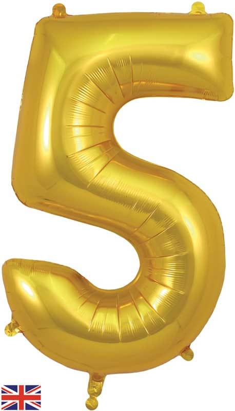 Number 5 Foil Balloon - Gold 34 Inch for Birthdays Foil Balloon Number 5 Foil Balloon - Gold 34 inch