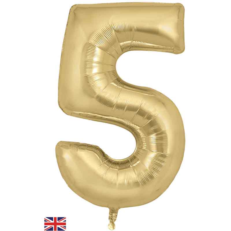 Number 5 Foil Balloon - Gold Silk 34 Inch for Birthdays Foil Balloon Number 5 Foil Balloon - Gold Silk 34 inch