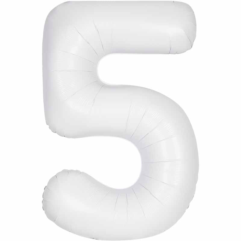 Number 5 Foil Balloon - Matte White 34 Inch for Birthdays Foil Balloon Number 5 Foil Balloon - Matte White 34 inch