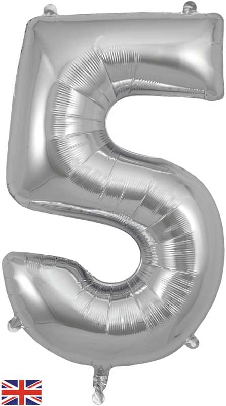 Number 5 Foil Balloon - Silver 34 Inch for Birthdays Foil Balloon Number 5 Foil Balloon - Silver 34 inch
