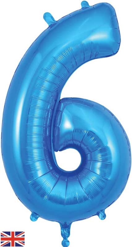 Number 6 Foil Balloon - Blue 34 Inch for Birthdays Foil Balloon Number 6 Foil Balloon - Blue 34 inch