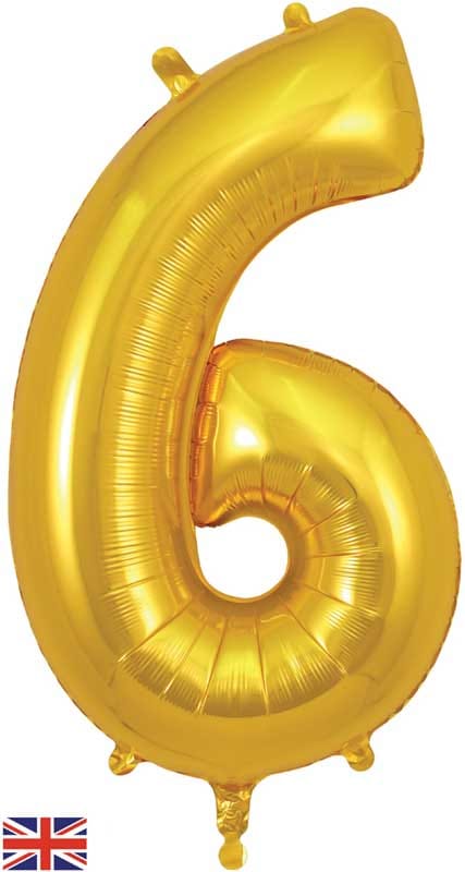 Number 6 Foil Balloon - Gold 34 Inch for Birthdays Foil Balloon Number 6 Foil Balloon - Gold 34 inch