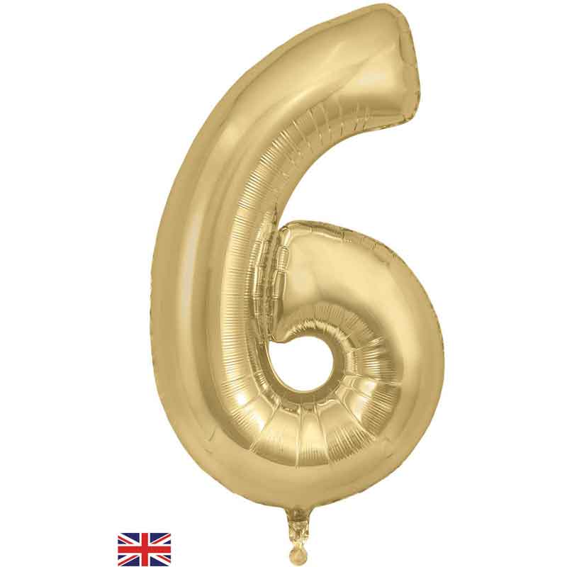 Number 6 Foil Balloon - Gold Silk 34 Inch for Birthdays Foil Balloon Number 6 Foil Balloon - Gold Silk 34 inch
