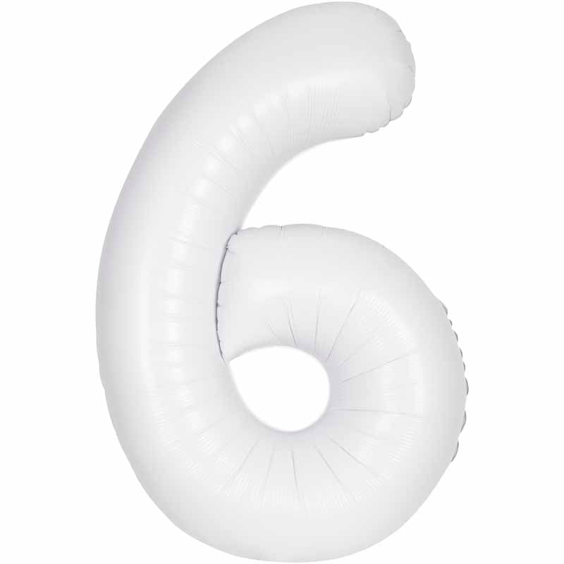 Number 6 Foil Balloon - Matte White 34 Inch for Birthdays Foil Balloon Number 6 Foil Balloon - Matte White 34 inch