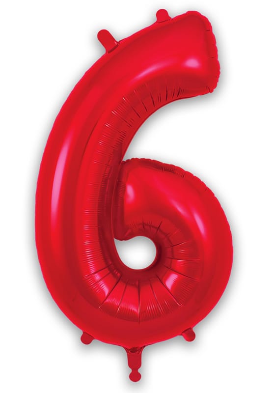 Number 6 Foil Balloon - Red 34 Inch for Birthdays Foil Balloon Number 6 Foil Balloon - Red 34 inch