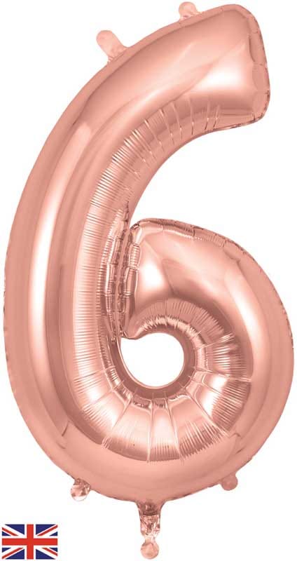 Number 6 Foil Balloon - Rose Gold 34 Inch for Birthdays Foil Balloon Number 6 Foil Balloon - Rose Gold 34 inch