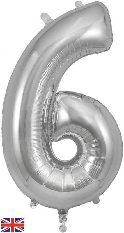 Number 6 Foil Balloon - Silver 34 Inch for Birthdays Foil Balloon Number 6 Foil Balloon - Silver 34 inch
