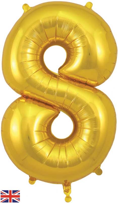 Number 8 Foil Balloon - Gold 34 Inch for Birthdays Foil Balloon Number 8 Foil Balloon - Gold 34 inch
