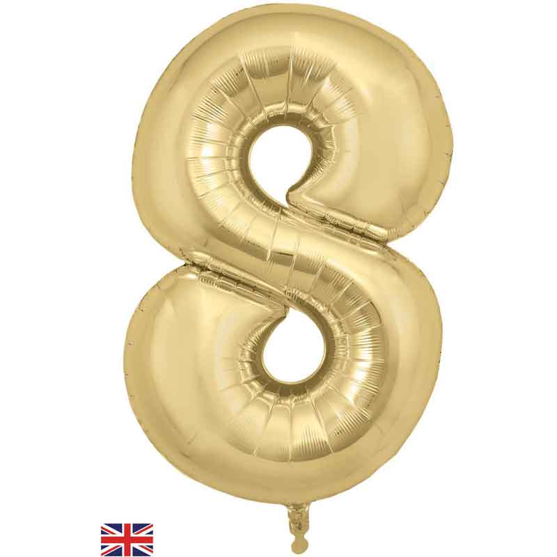 Number 8 Foil Balloon - Gold Silk 34 Inch for Birthdays Foil Balloon Number 8 Foil Balloon - Gold Silk 34 inch