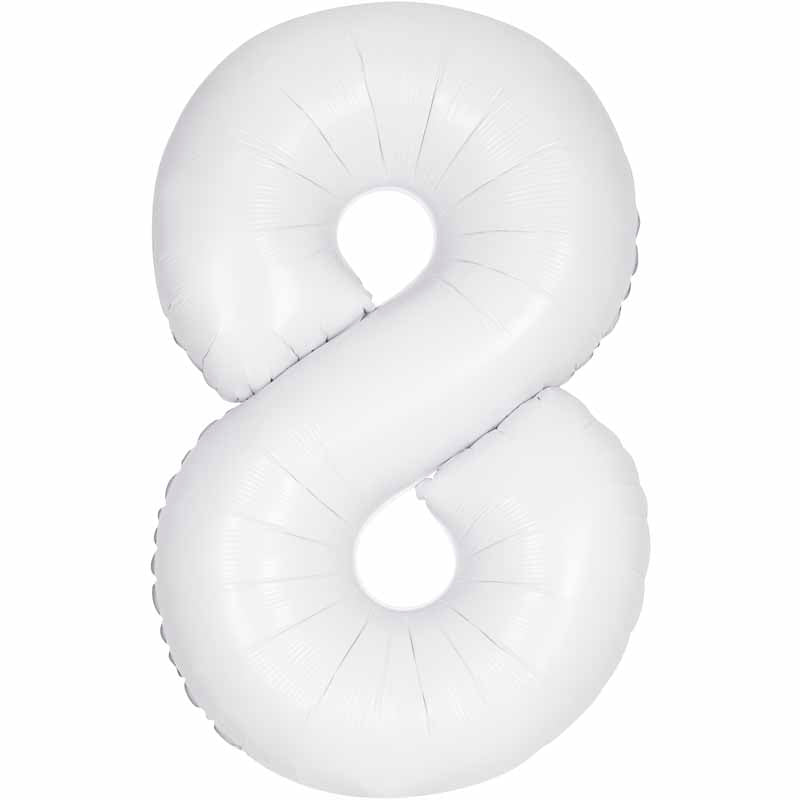 Number 8 Foil Balloon - Matte White 34 Inch for Birthdays Foil Balloon Number 8 Foil Balloon - Matte White 34 inch