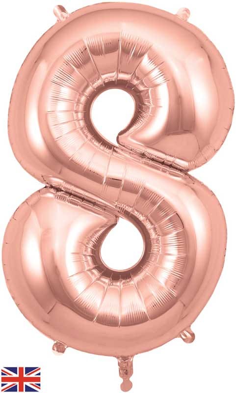 Number 8 Foil Balloon - Rose Gold 34 Inch for Birthdays Foil Balloon Number 8 Foil Balloon - Rose Gold 34 inch