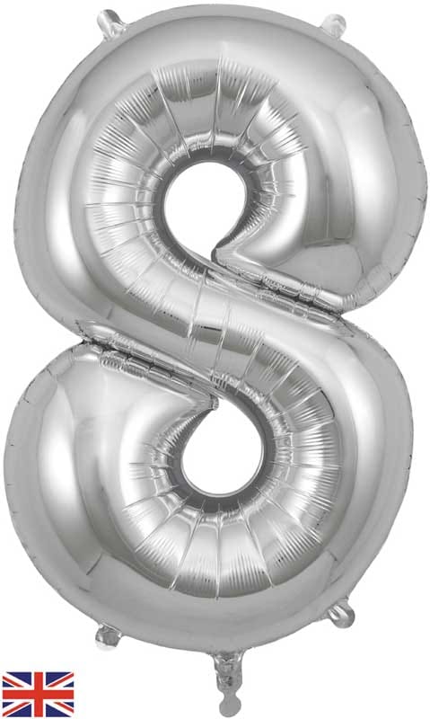 Number 8 Foil Balloon - Silver 34 Inch for Birthdays Foil Balloon Number 8 Foil Balloon - Silver 34 inch