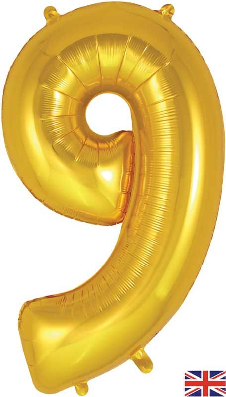 Number 9 Foil Balloon - Gold 34 Inch for Birthdays Foil Balloon Number 9 Foil Balloon - Gold 34 inch