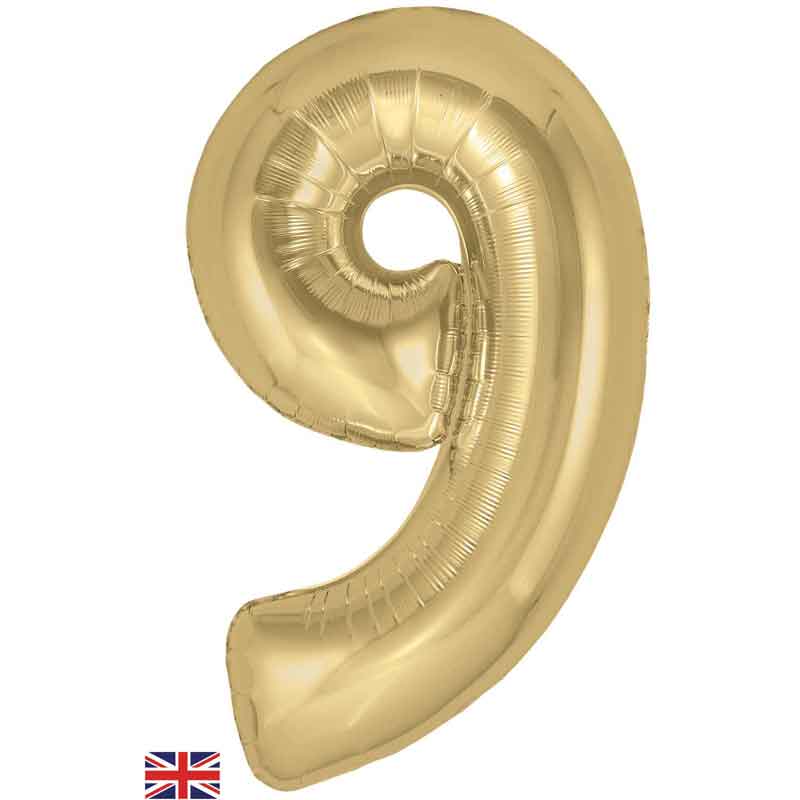 Number 9 Foil Balloon - Gold Silk 34 Inch for Birthdays Foil Balloon Number 9 Foil Balloon - Gold Silk 34 inch