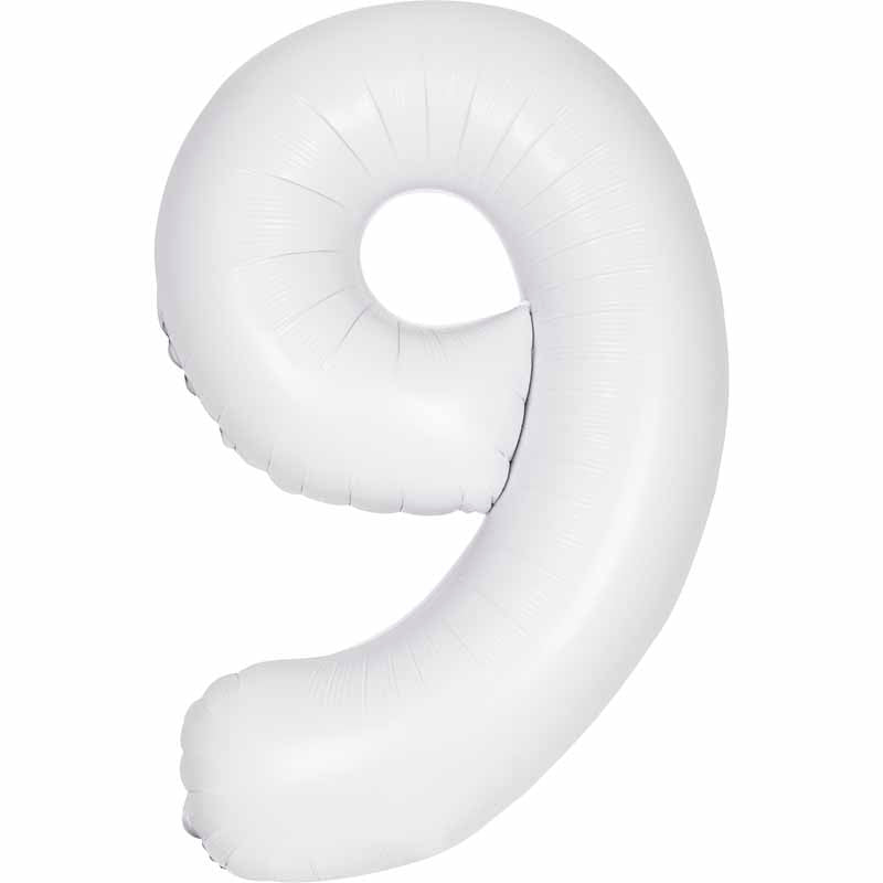 Number 9 Foil Balloon - Matte White 34 Inch for Birthdays Foil Balloon Number 9 Foil Balloon - Matte White 34 inch