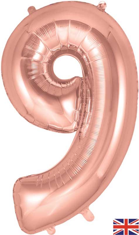 Number 9 Foil Balloon - Rose Gold 34 Inch for Birthdays Foil Balloon Number 9 Foil Balloon - Rose Gold 34 inch