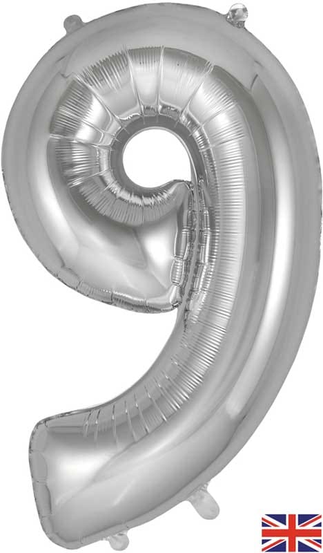 Number 9 Foil Balloon - Silver 34 Inch for Birthdays Foil Balloon Number 9 Foil Balloon - Silver 34 inch