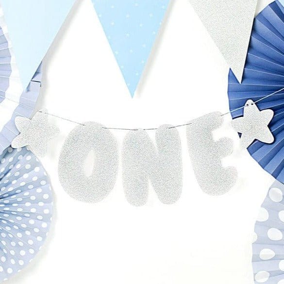 One 1st Birthday Party Silver Banner - Party Deco Banners One 1st Birthday Party Silver Banner