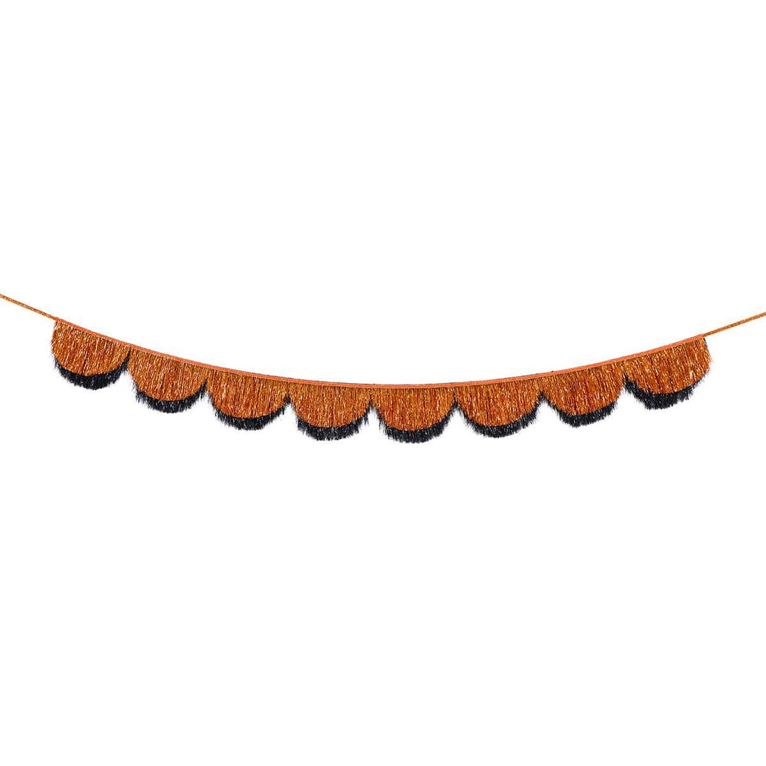 Orange &amp; Black Tinsel Scalloped Party Garland | Meri Meri Bunting Orange &amp; Black Tinsel Scalloped Party Garland