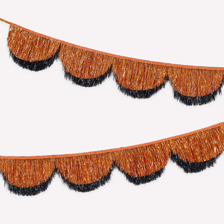 Orange &amp; Black Tinsel Scalloped Party Garland | Meri Meri Bunting Orange &amp; Black Tinsel Scalloped Party Garland