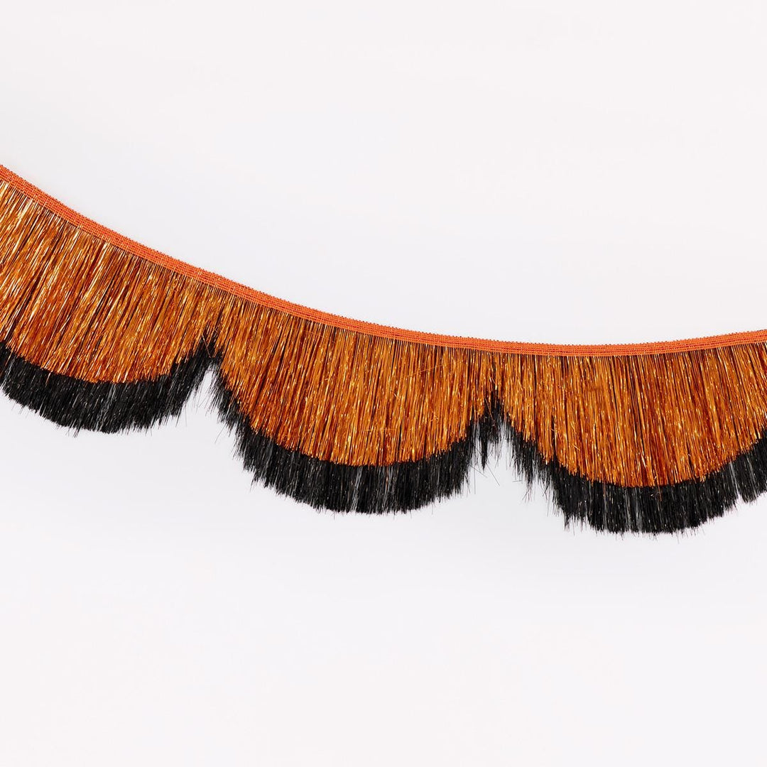 Orange &amp; Black Tinsel Scalloped Party Garland | Meri Meri Bunting Orange &amp; Black Tinsel Scalloped Party Garland