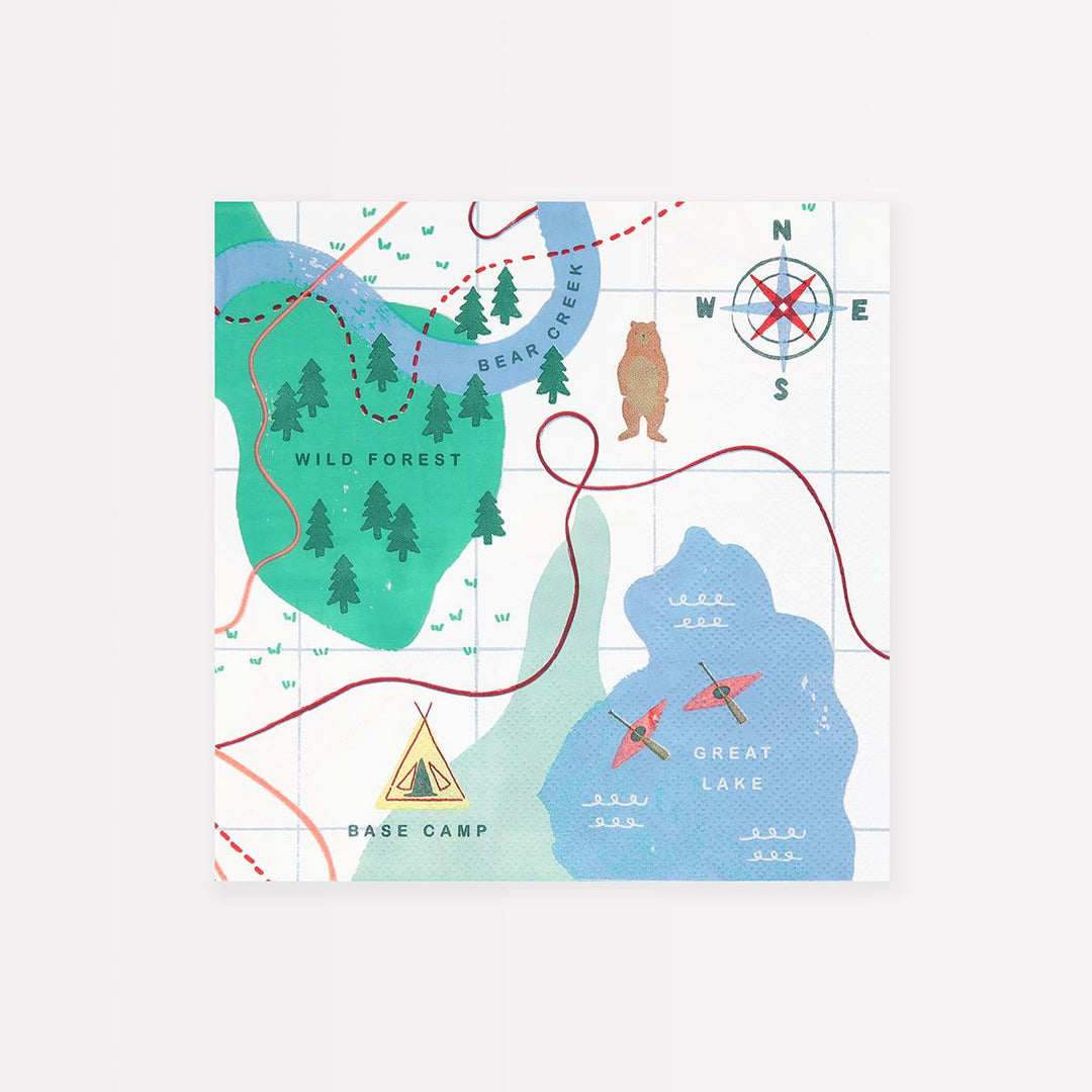 Outdoor Adventures Map Large Napkins x16 | Meri Meri | Little Big Party Napkins Outdoor Adventures Map Large Napkins x16