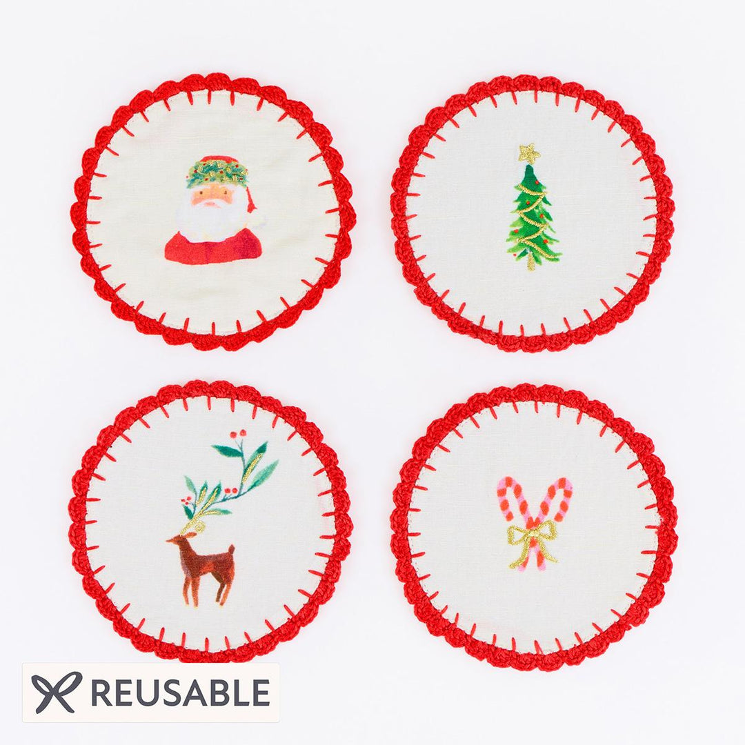 Painterly Christmas Fabric Cocktail Napkins x 4 | Meri Meri party napkins Painterly Christmas Fabric Cocktail Napkins x 4