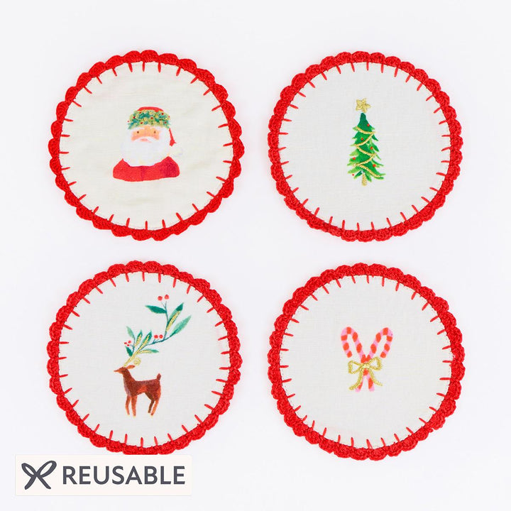 Painterly Christmas Fabric Cocktail Napkins x 4 | Meri Meri party napkins Painterly Christmas Fabric Cocktail Napkins x 4