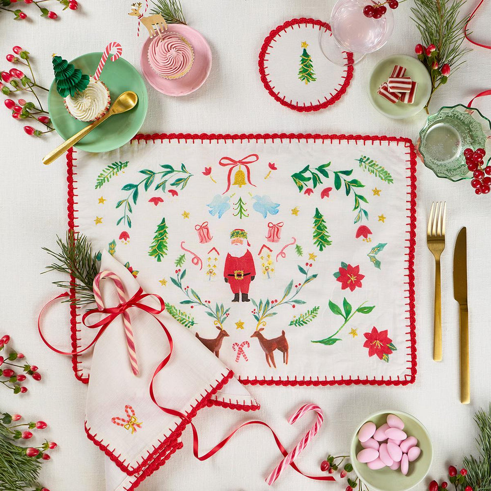 Painterly Christmas Fabric Cocktail Napkins x 4 | Meri Meri party napkins Painterly Christmas Fabric Cocktail Napkins x 4