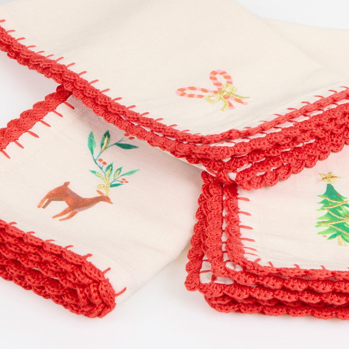 Painterly Christmas Fabric Napkins x 4 | Meri Meri party napkins Painterly Christmas Fabric Napkins x 4