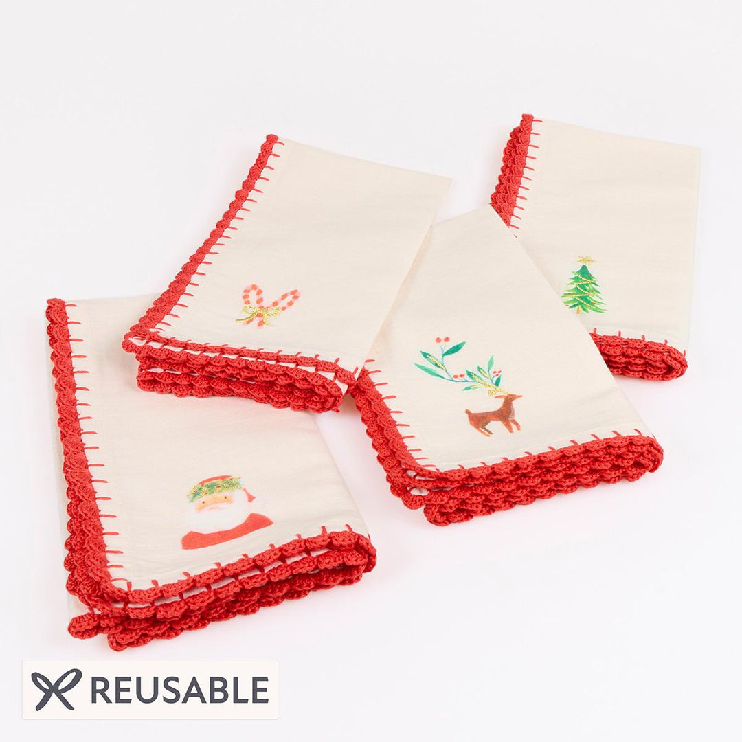 Painterly Christmas Fabric Napkins x 4 | Meri Meri party napkins Painterly Christmas Fabric Napkins x 4