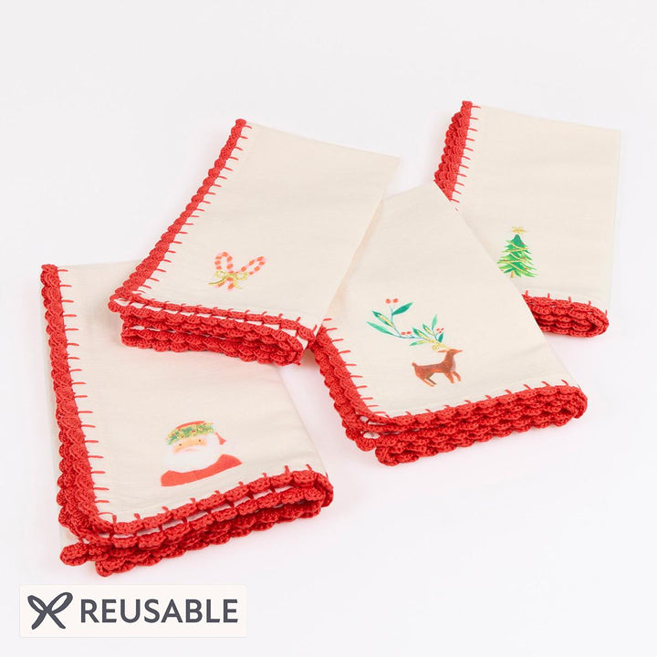 Painterly Christmas Fabric Napkins x 4 | Meri Meri party napkins Painterly Christmas Fabric Napkins x 4