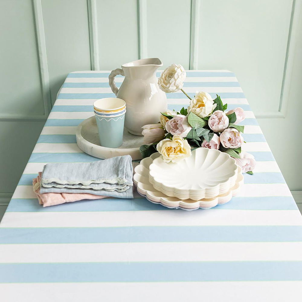 Pale Blue Striped Paper Party Tablecloth | Meri Meri Tableware Pale Blue Striped Paper Party Tablecloth