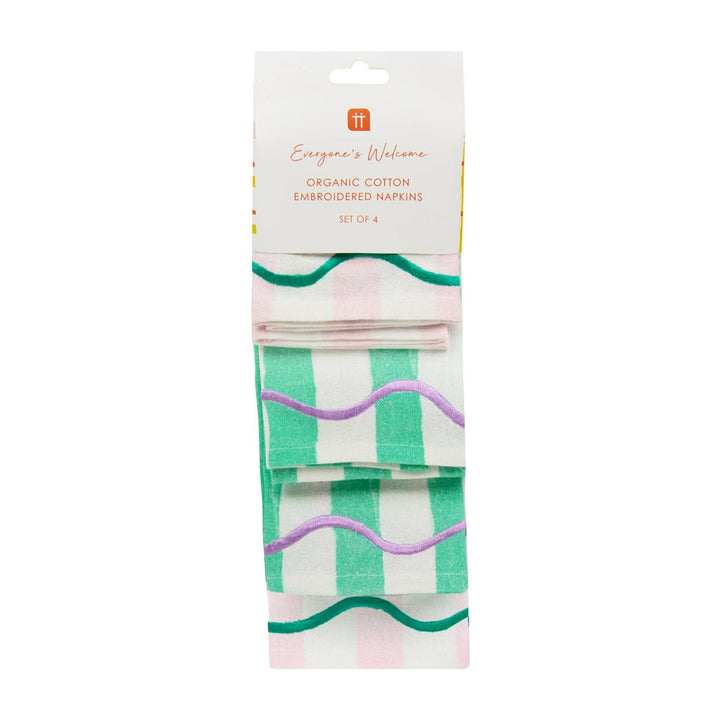 Pale Pink & Mint Green Striped Cotton Napkins - 4 Pack Napkins Pale Pink & Mint Green Striped Cotton Napkins - 4 Pack