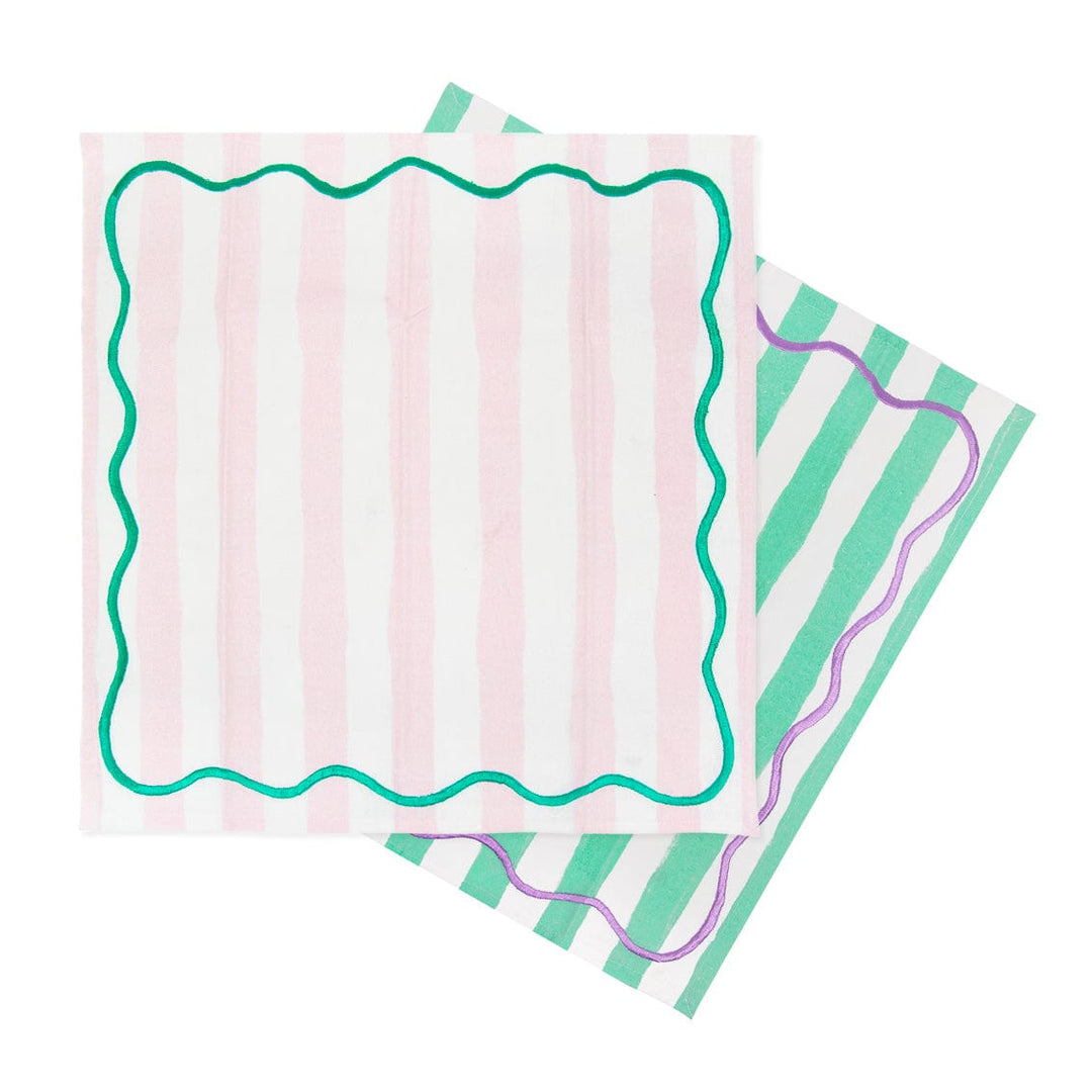 Pale Pink & Mint Green Striped Cotton Napkins - 4 Pack Napkins Pale Pink & Mint Green Striped Cotton Napkins - 4 Pack