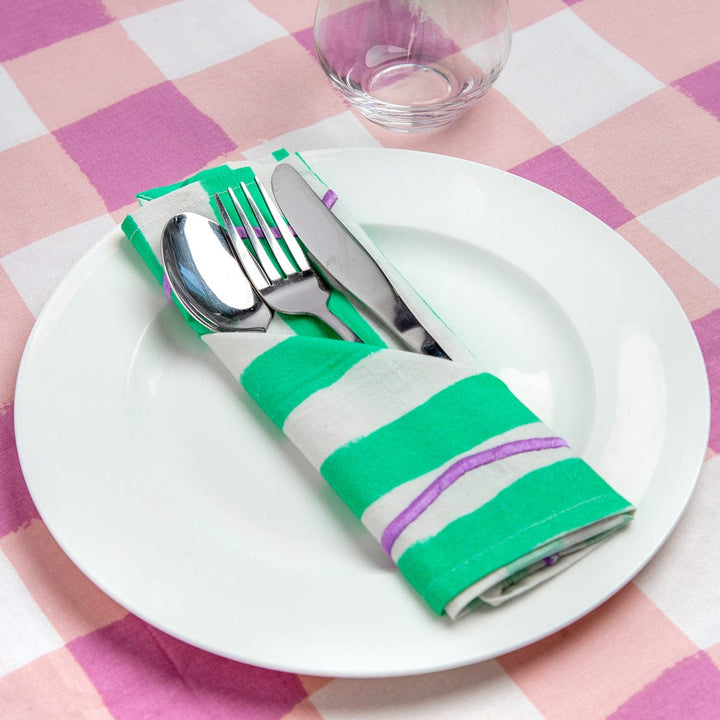 Pale Pink & Mint Green Striped Cotton Napkins - 4 Pack Napkins Pale Pink & Mint Green Striped Cotton Napkins - 4 Pack