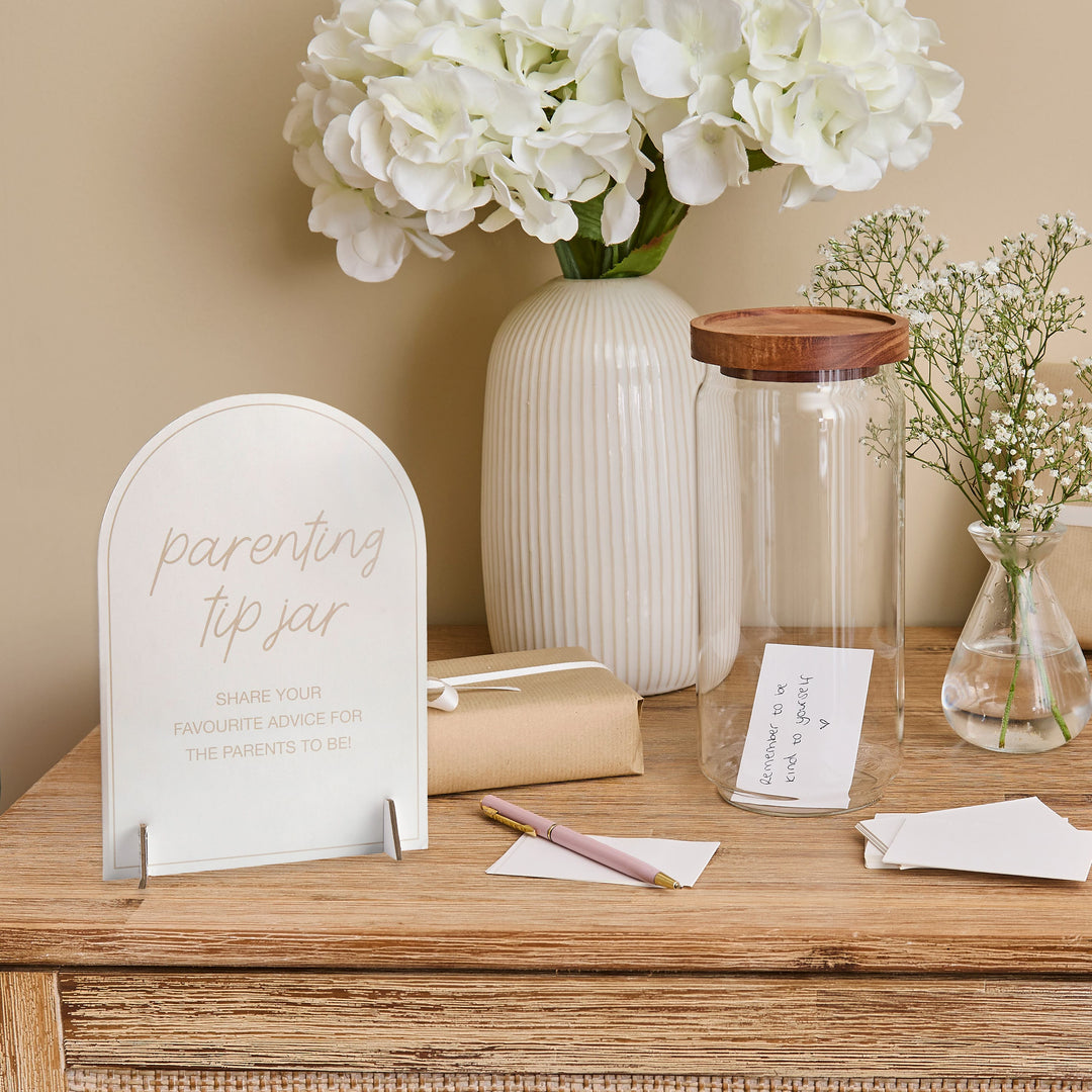 Parenting Tips Jar & Sign Set | Baby Shower Supplies UK Party Accessories Parenting Tips Jar & Sign Set