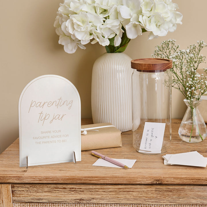 Parenting Tips Jar &amp; Sign Set | Baby Shower Supplies UK Party Accessories Parenting Tips Jar &amp; Sign Set