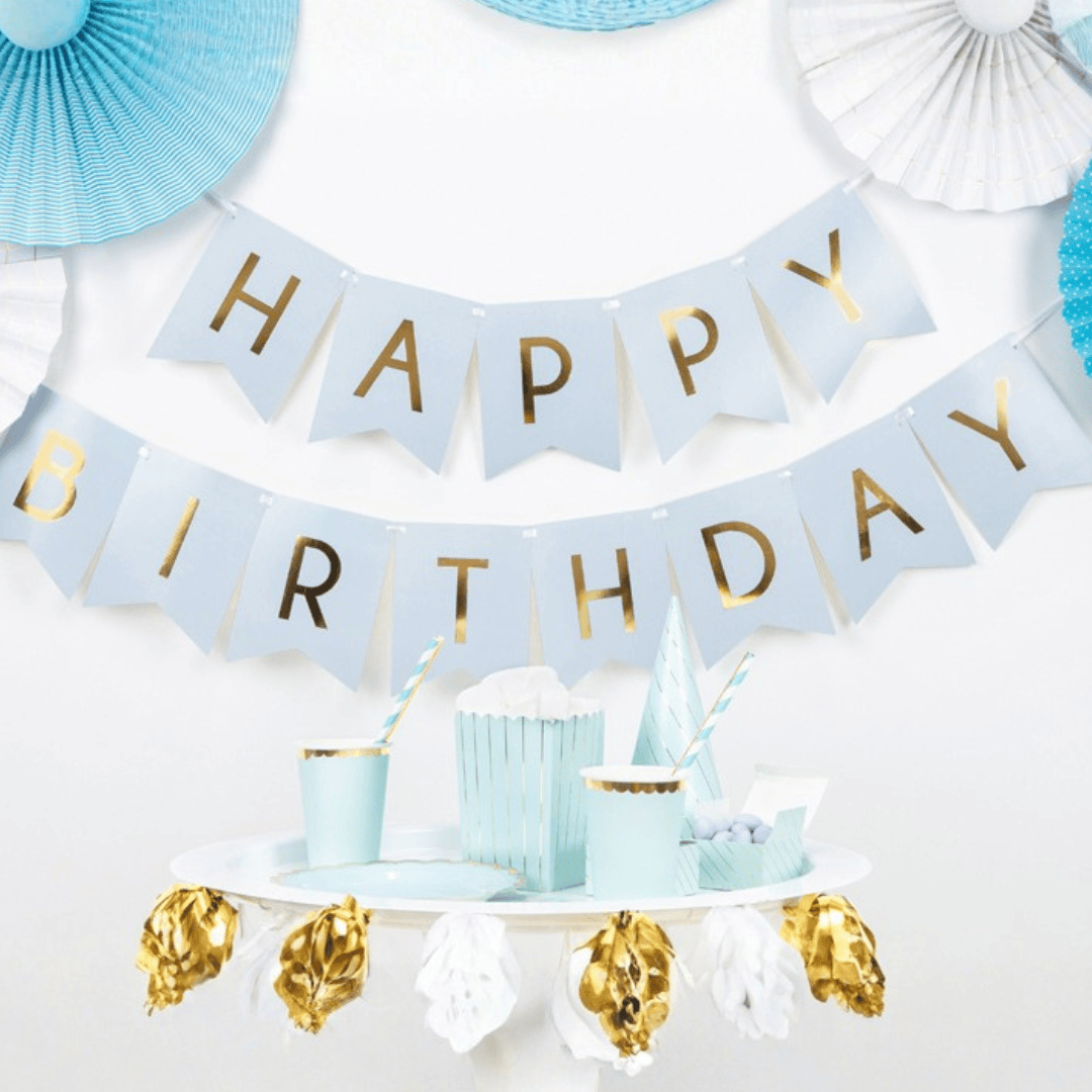 Party Deco - Baby Blue Happy Birthday Banner Bunting Party & Celebration Baby Blue Happy Birthday Banner