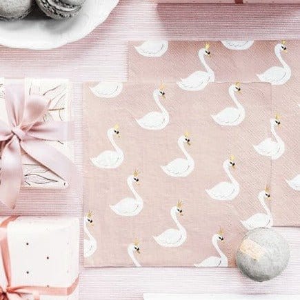 Party Deco Party Supplies - Lovely Swan Napkins - Pack of 20 - Magical Swan Princess Party Paper Napkins Lovely Swan Napkins - Pack of 20