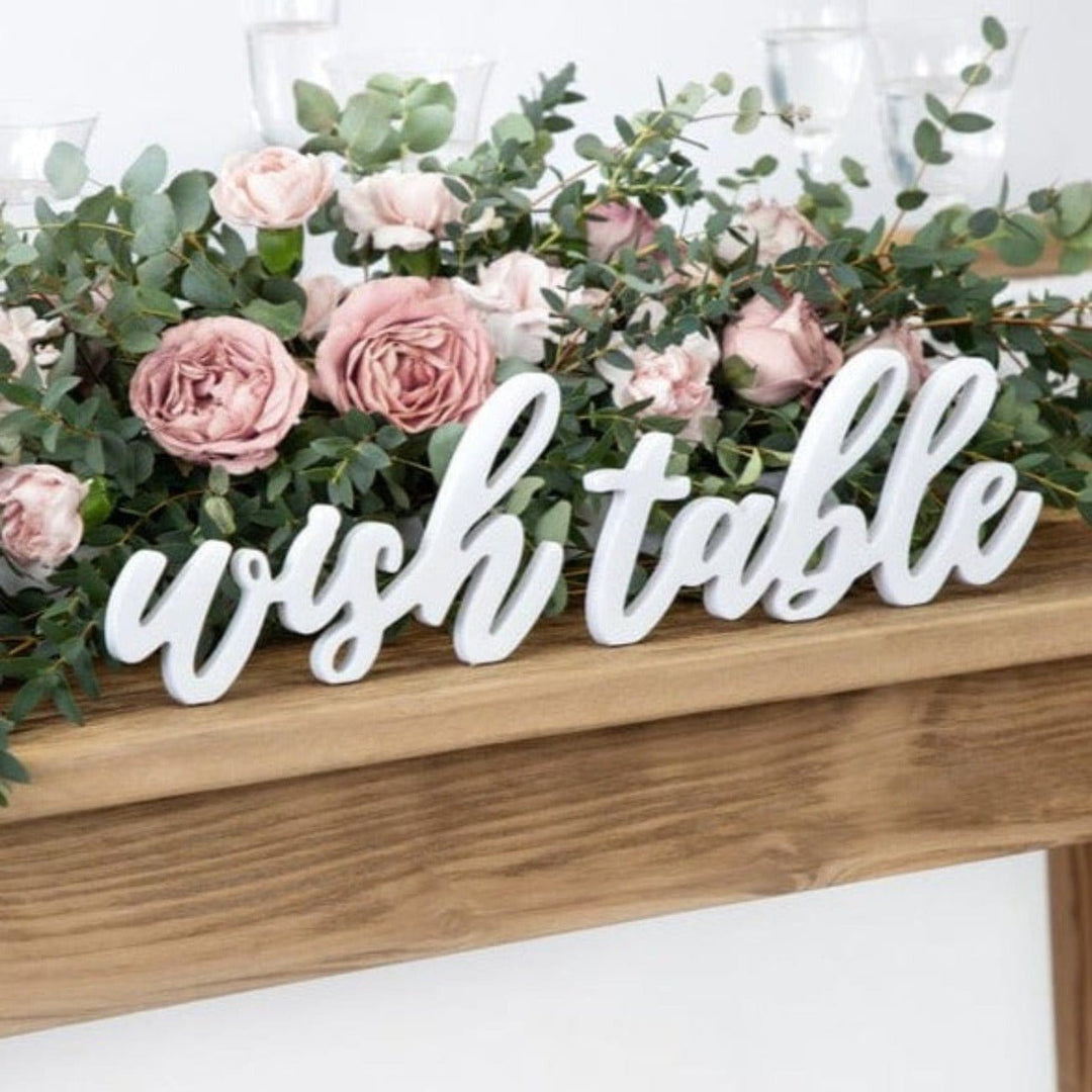 Party Deco Party Supplies - Wish Table Wooden Sign - 40cm - Wedding Table Decorations Signage White Wooden Wish Wedding Table Sign