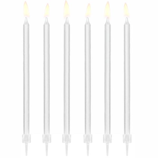 Party Deco - White Tall Birthday Cake Candles x 12 Birthday Candles White Tall Birthday Candles x 12