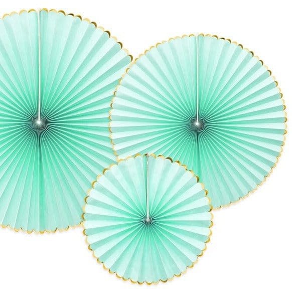 Party Decorations - Pastel Green Party Paper Fans x 3 Party Supplies Pastel Green Party Paper Fans x 3