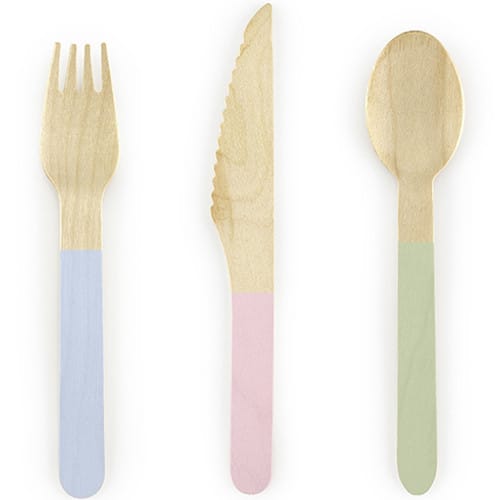Party Supplies - Wooden Party Cutlery with Pastel Tips - 18 pack Disposable Cutlery Wooden Party Cutlery with Pastel Tips - 18 pack