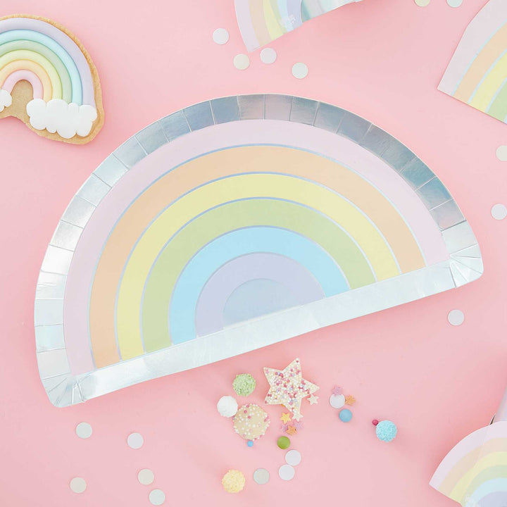 Disposable Plates Pastel and Iridescent Paper Rainbow Party Plates