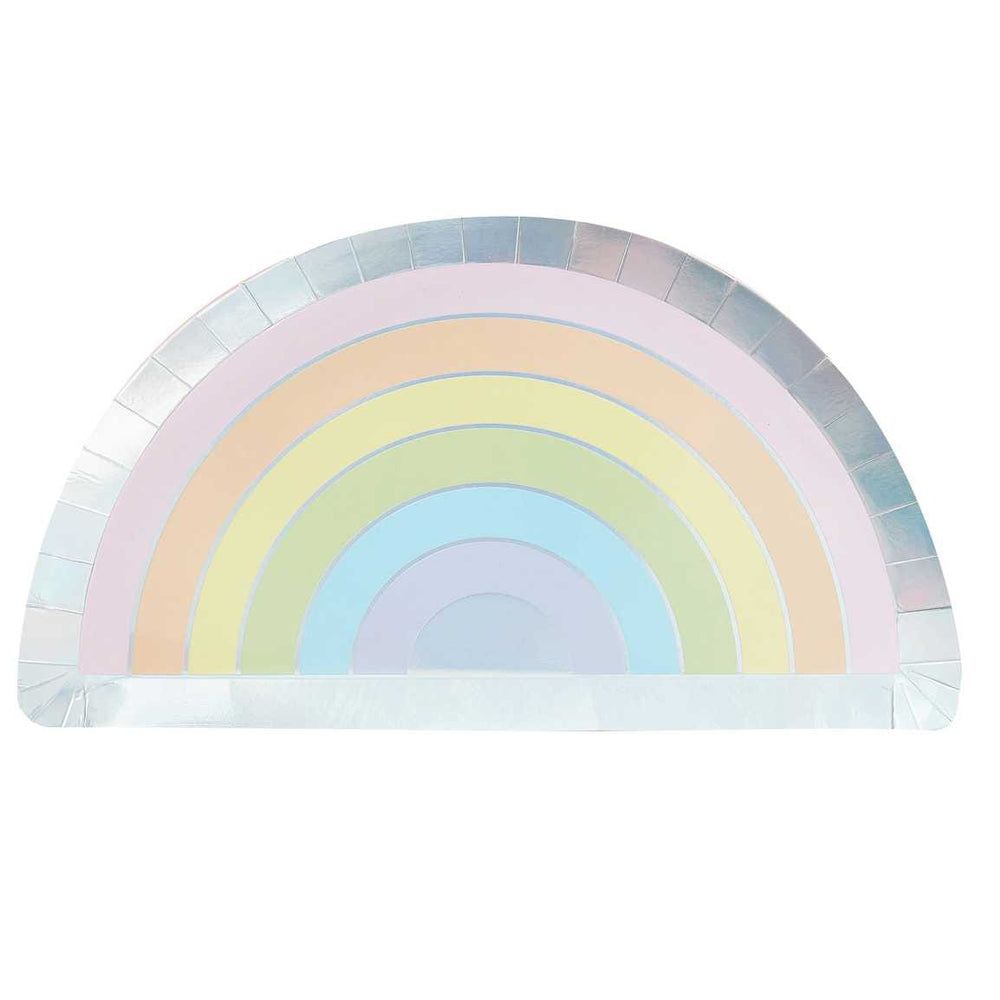 Disposable Plates Pastel and Iridescent Paper Rainbow Party Plates
